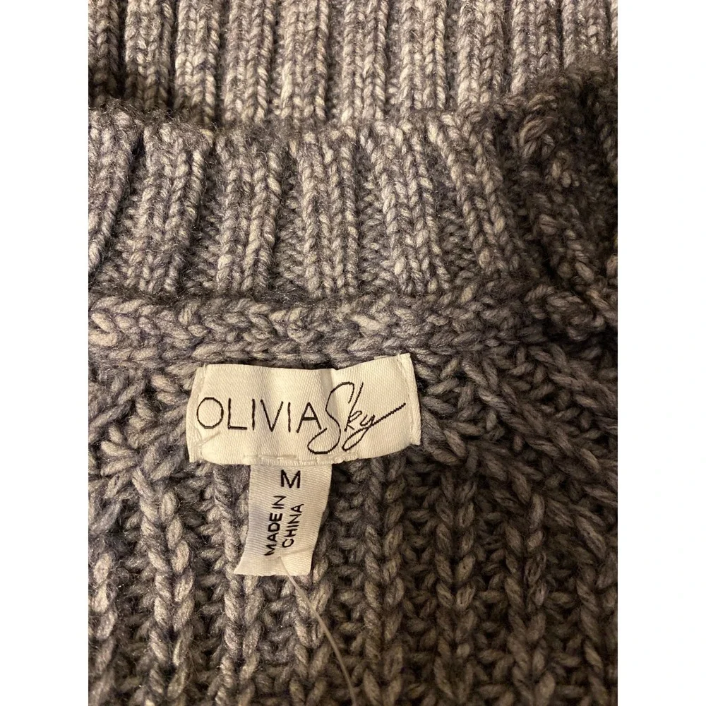 Olivia Sky Womens Grey Shaker Stitch V-Neck Button Front Cardigan Sweater M 0459